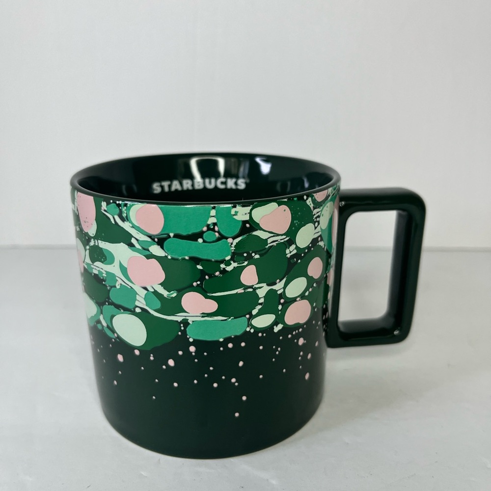 Starbucks Holiday 2022 Marble Green and Pink Forest‎ Venetian Ceramic Mug 12oz